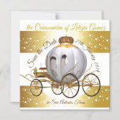 Quinceanera Save the Date Gold Princess Carriage Magnetic Invitation (Front)