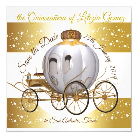 quinceanera save the date gold princess carriage magnetic invitation