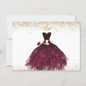 Quinceanera Save the Date Green Faux Glitter Gown Invitation (Back)