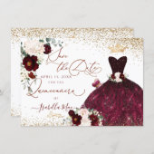 Quinceanera Save the Date Green Faux Glitter Gown Invitation (Front/Back)