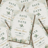 Quinceanera Save the Date Greenery Gold Eucalyptus
