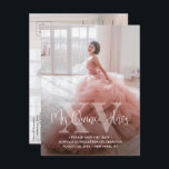 Quinceañera Save the Date Modern Photo Mis XV Años Announcement Postcard<br><div class="desc">Share the joyful news of an upcoming Quinceañera celebration with chic modern 2 photo save the date postcard invitations. The pictures and all wording on this template are simple to personalize. The colors and font styles can be easily customized with the Zazzle Design Editor tool. The unique minimalist overlay design...</div>