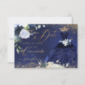 Quinceanera Save the Date Navy Blue Gown Invitation (Front)