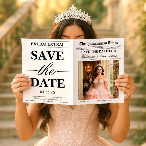 Quincea&#241;era Save the Date Newspaper Photoshoot Card