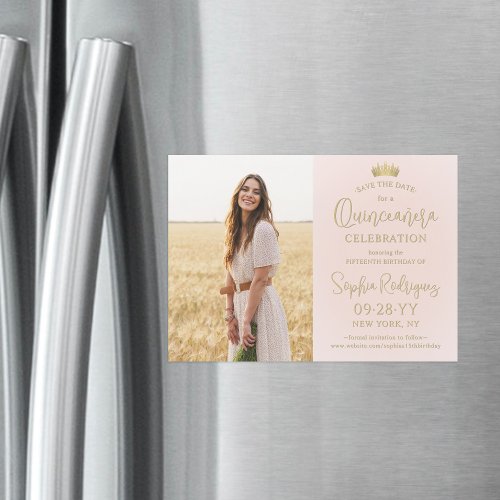 Quinceañera Save the Date Photo Blush Pink & Gold