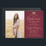 Quinceañera Save the Date Photo Burgundy and Gold Magnetic Invitation<br><div class="desc">Share the joyful news of an upcoming Quinceañera celebration with chic modern photo save the date magnetic invitations. The picture and all wording on this template are simple to personalize, and the magnetic backing makes them easy for family and friends to display. The colors and font styles can be easily...</div>