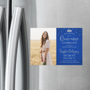 Quinceañera Save the Date Photo Royal Blue Stars Magnetic Invitation
