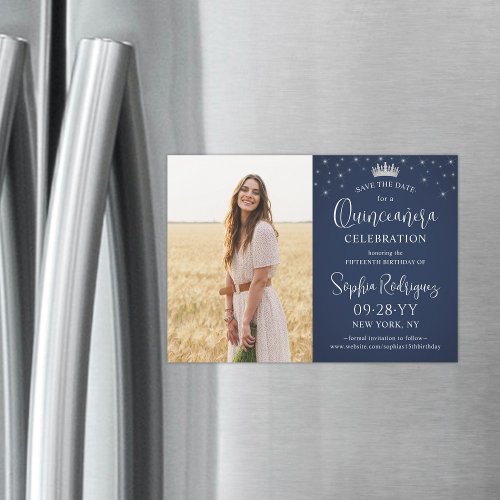 Quinceañera Save the Date Photo & Stars Navy Blue