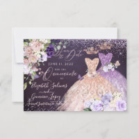 Quinceanera Save the Date Rose Gold Dusty Purple Invitation