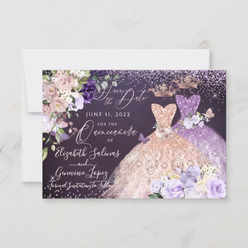 Quinceanera Save the Date Rose Gold Dusty Purple Invitation