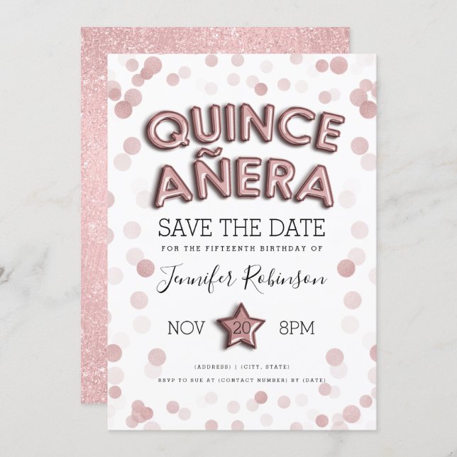 Quinceañera Save The Date Rose Gold Glitter Invitation (Front/Back)