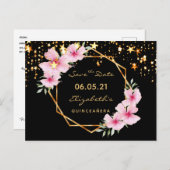 Quinceanera Save the Date tropical gold black star Postcard (Front/Back)