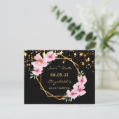 Quinceanera Save the Date tropical gold black star Postcard (Standing Front)