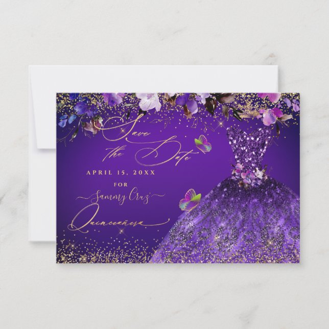 Quinceanera Save the Date Violet Purple Dress (Front)