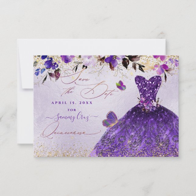 Quinceanera Save the Date Violet Purple Dress (Front)