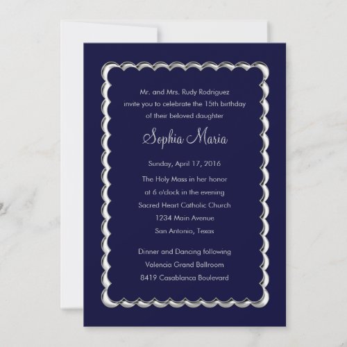 Quinceanera Scallop Change Navy Blue to Any Color Invitation
