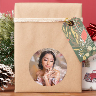 Quinceanera script photo 15th Birthday Classic Round Sticker
