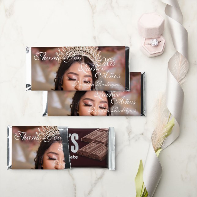 Quinceanera script photo 15th Birthday  Hershey Bar Favors (Front)
