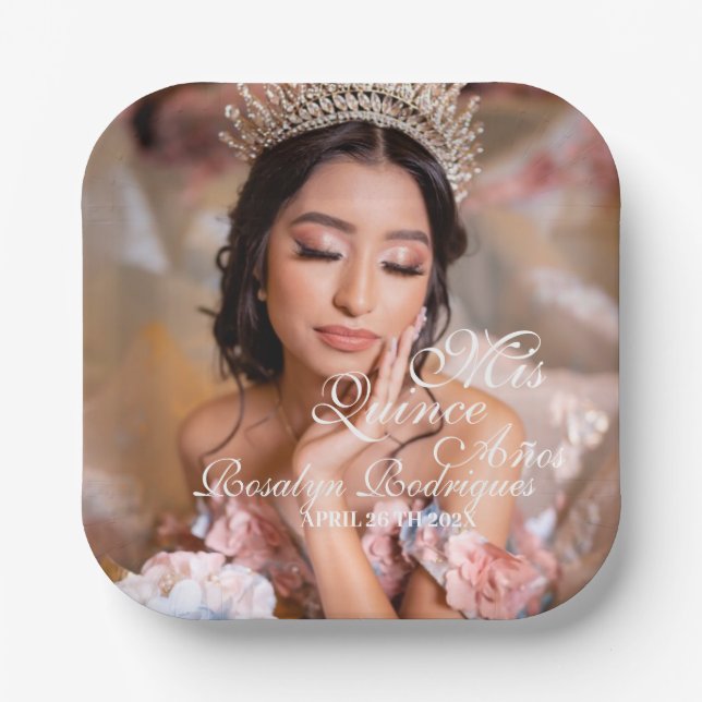 Quinceanera script photo 15th Birthday Paper Plates (Front)