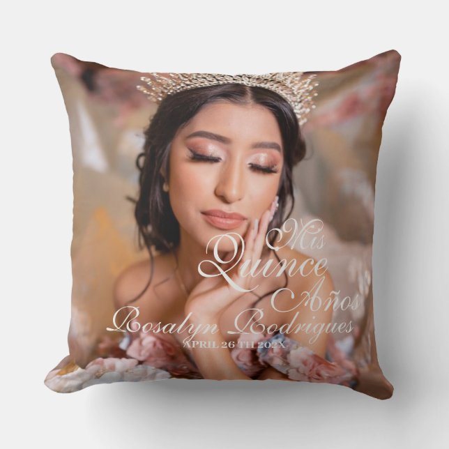  Quinceanera  script photo  15th Birthday Throw Pillow (Front)
