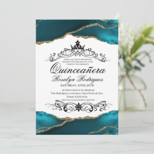  Quinceañera Script Turquoise Agate Photo  15th  Invitation