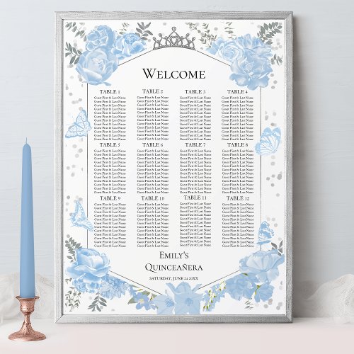 Quinceanera Seating Chart Sign Blue Butterflys