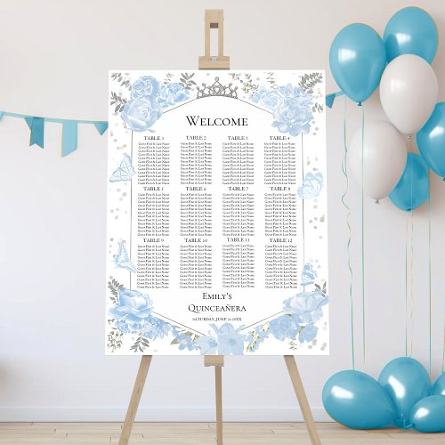 Quinceanera Seating Chart Sign Blue Butterflys