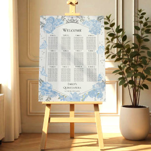 Quinceanera Seating Chart Sign Blue Butterflys