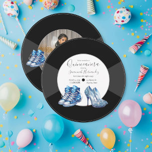 Quinceañera Shoes Vinyl Record Photo Blue Invitation
