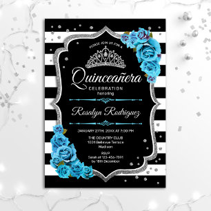 Quinceanera - Silver Black Blue Invitation