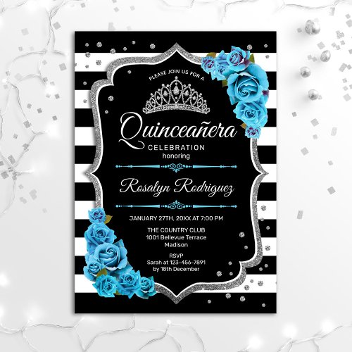 Quinceanera _ Silver Black Blue Invitation