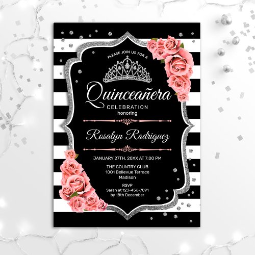 Quinceanera _ Silver Black Blush Pink Invitation