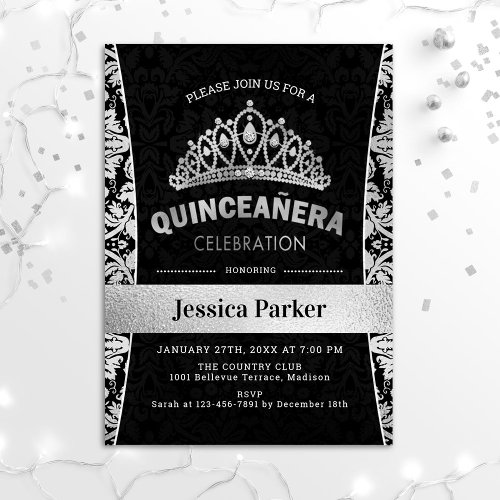 Quinceanera Silver Black Elegant Invitation