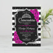 Quinceanera - Silver Black Pink Invitation (Standing Front)