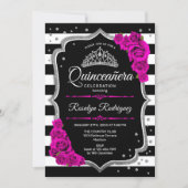 Quinceanera - Silver Black Pink Invitation (Front)