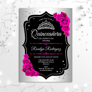 Quinceanera - Silver Black Pink Invitation