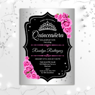 Quinceanera - Silver Black Pink Invitation