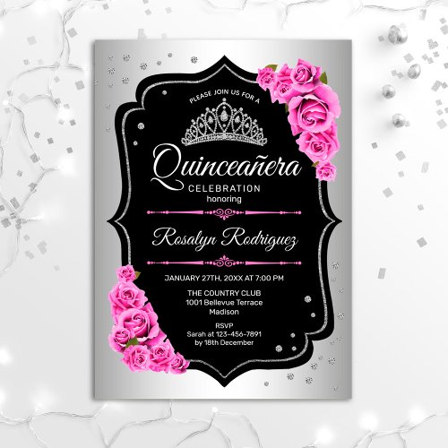 Quinceanera _ Silver Black Pink Invitation