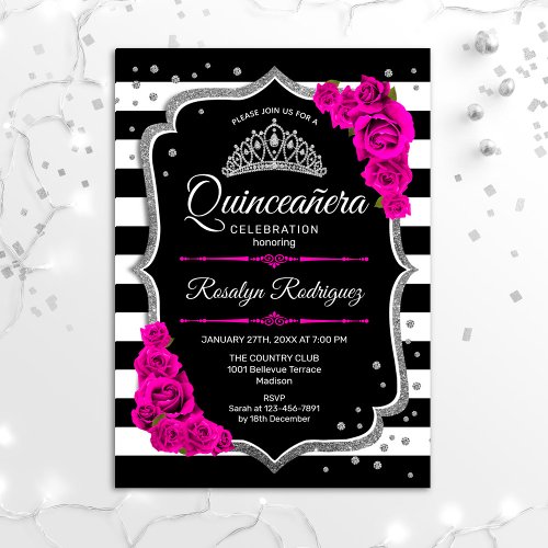 Quinceanera _ Silver Black Pink Invitation