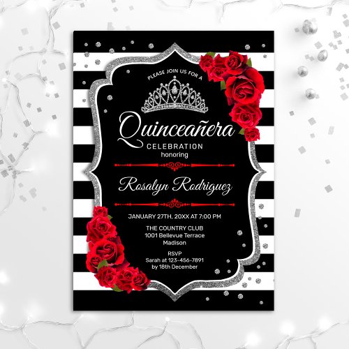Quinceanera _ Silver Black Red Invitation