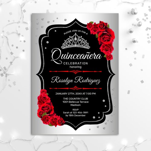 Quinceanera _ Silver Black Red Invitation
