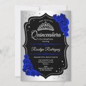 Quinceanera - Silver Black Royal Blue Invitation (Front)