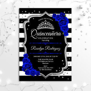 Quinceanera - Silver Black Royal Blue Invitation
