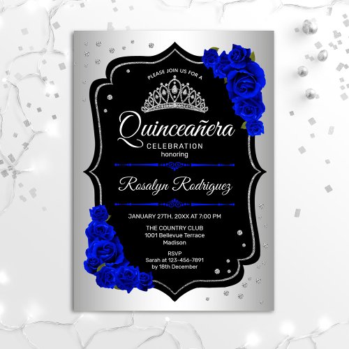 Quinceanera _ Silver Black Royal Blue Invitation