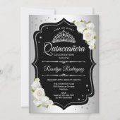 Quinceanera - Silver Black White Invitation (Front)