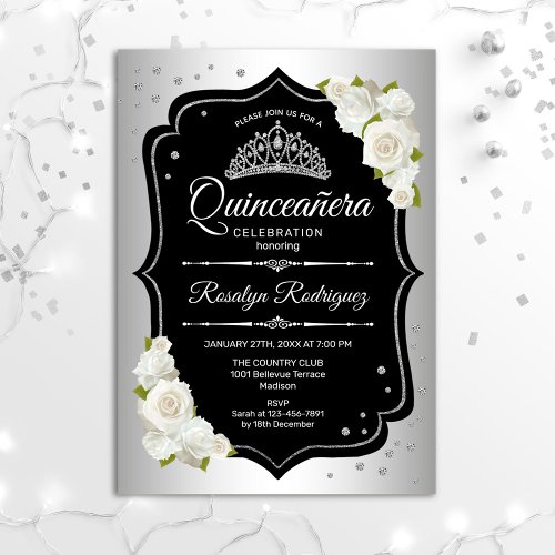 Quinceanera _ Silver Black White Invitation
