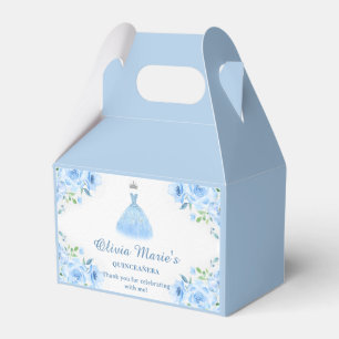 Quinceanera Silver Blue Floral Gown Favor Boxes