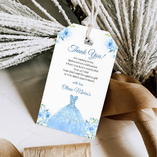 Quinceanera Silver Blue Floral Gown Gift Tags