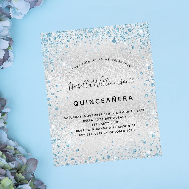 Quinceanera silver blue glitter invitation (Creator Uploaded)