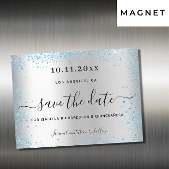 Quinceanera Silver Blue Save The Date Magnet Card by Thunes at Zazzle